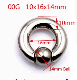 00G 10x16x14mm 1 шт., большие размеры, кольца из нержавеющей стали в плену, кольца для бровей, BCR, трагус, серьги, кольцо для носа, застежка, ниппель, пирсинг, ювелирные изделия - Окраска металла: 00G 10x16x14mm
