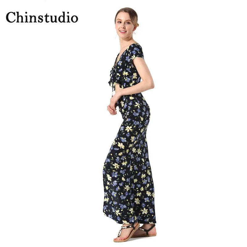 Chinstudio летние шорты рукавом Sexy v-образным вырезом с принтом праздничное пляжное