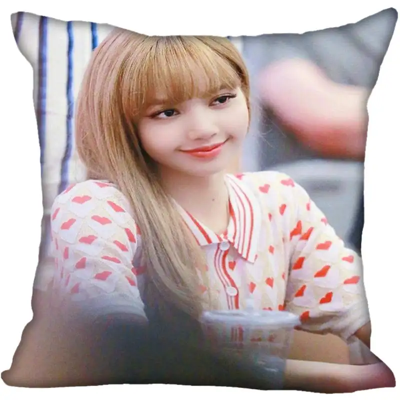2 Fan Xi, хит, на заказ, KPOP, черно-розовая Лиза, принтованная шелковая квадратная наволочка, для дома, декоративная, на молнии, атласная наволочка(одна сторона - Цвет: 2