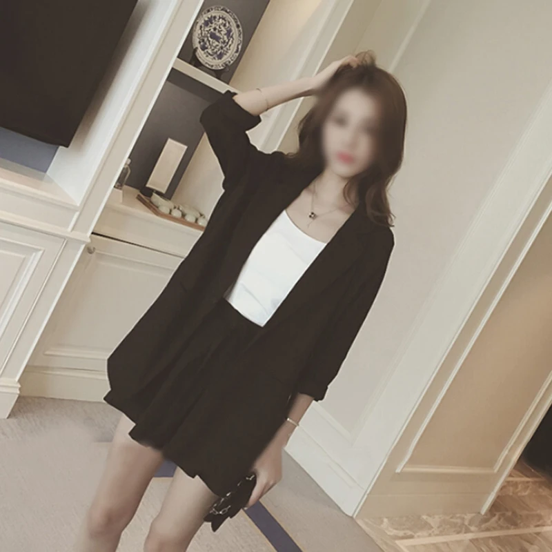 Черный/светло-серый блейзер + короткие брюки костюм Женский kurzer Hosenanzug женский с