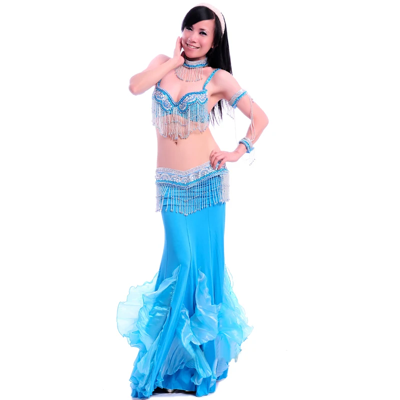 Women Sexy Belly Dance Costume Suit Bra &amp Belt Skirt&amp Necklace 34B/C 36B/C 38B/C Cup 5 Pieces 8 Colors | Тематическая одежда
