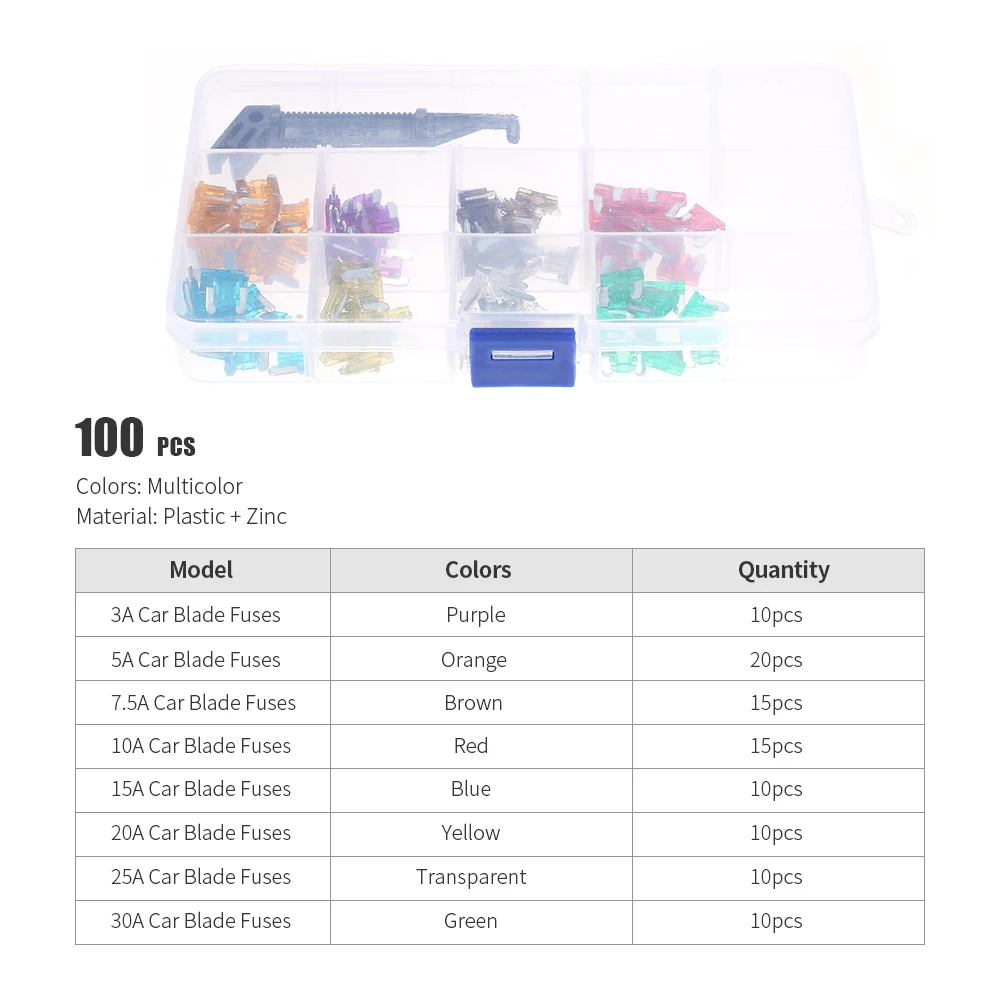 100 шт. ассорти мини стандартный предохранитель микро ассортимент Набор для авто
