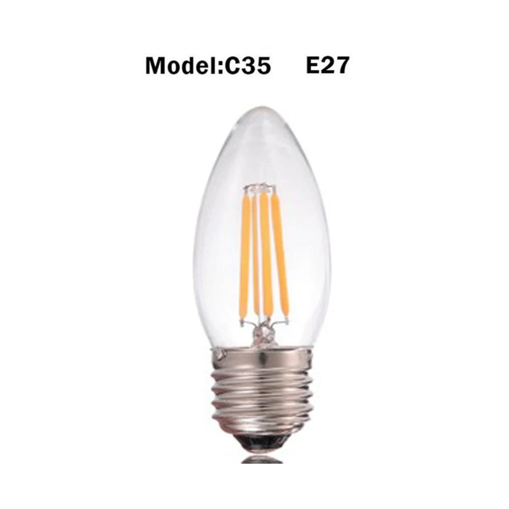 Эдисон светодиодные лампы E27/E14 Винтаж светодиодный светильник лампочка 220V 4 Вт, теплый белый свет Вольфрам прозрачная стеклянная лампа Эдисона энергосбережения безопасности