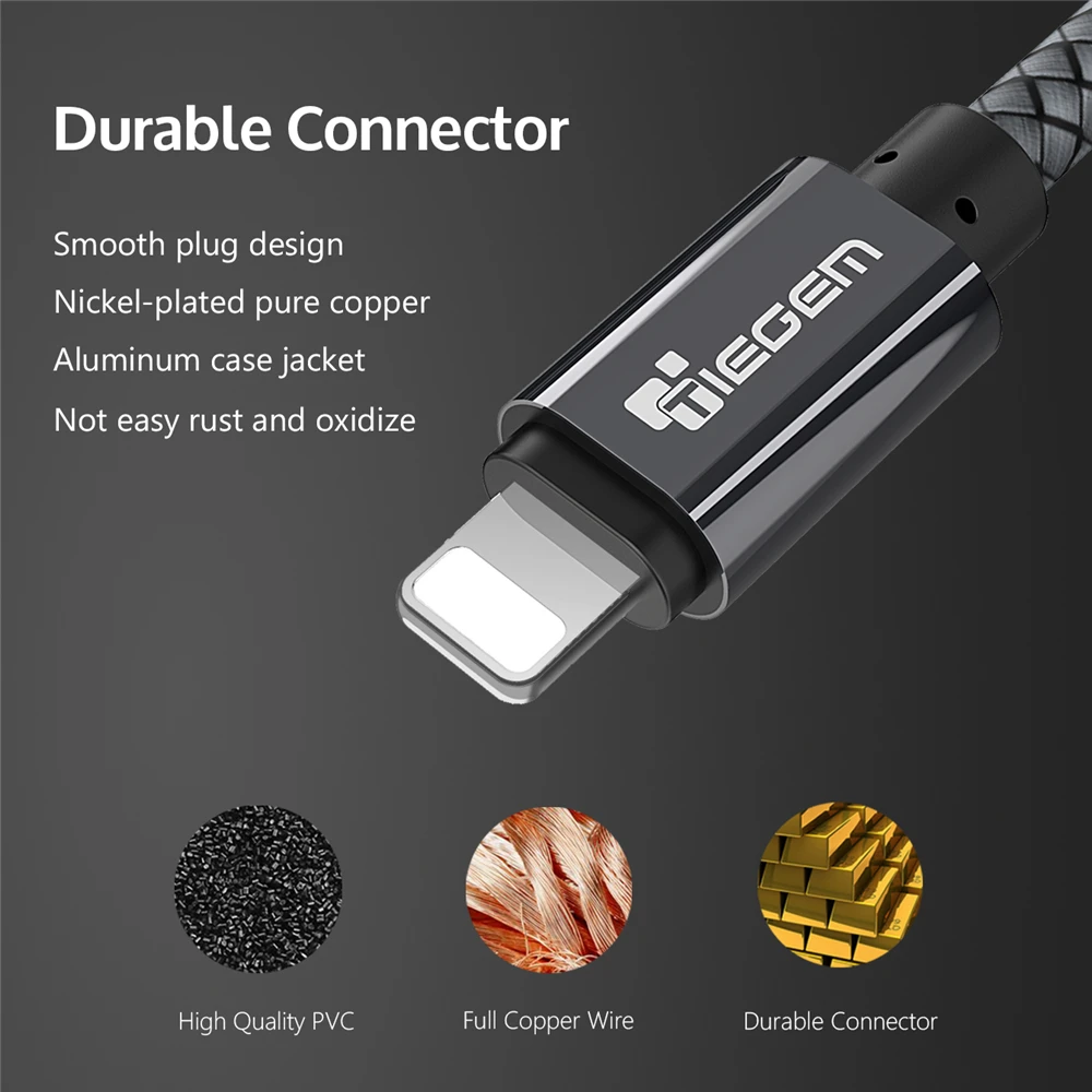 USB кабель TIEGEM для iPhone 7 6 6s 5 2a быстрая зарядка передачи данных 8 X iPad iPod стандартный
