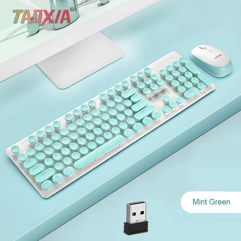 Light green Беспроводная клавиатура, игровой офисный Домашний Светильник, тонкий немой Ретро панк-стиль, розовый ноутбук, настольный компьютер, внешняя клавиатура, мышь, комплект - Цвет: Light green