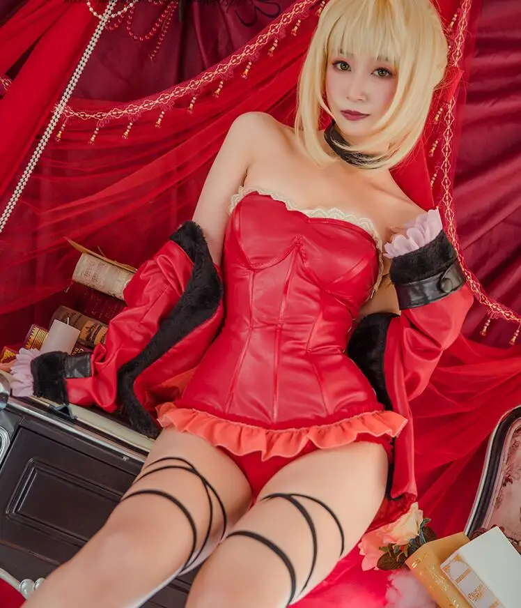 Fate/Grand Order Аниме Косплей Нерон Клавдий Хэллоуин вечерние женские японские Лолита Сексуальная Роза набор красный синий костюм для косплея