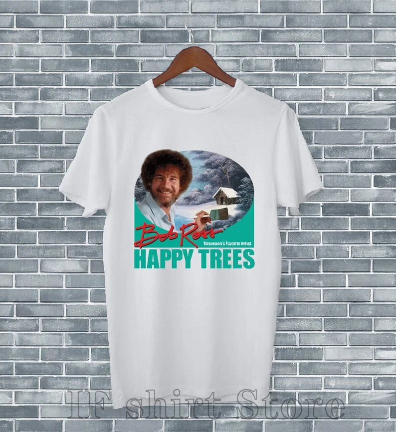 BoB Ross рубашка Happy Trees телевидение хорошая любимая художника Футболка мужская