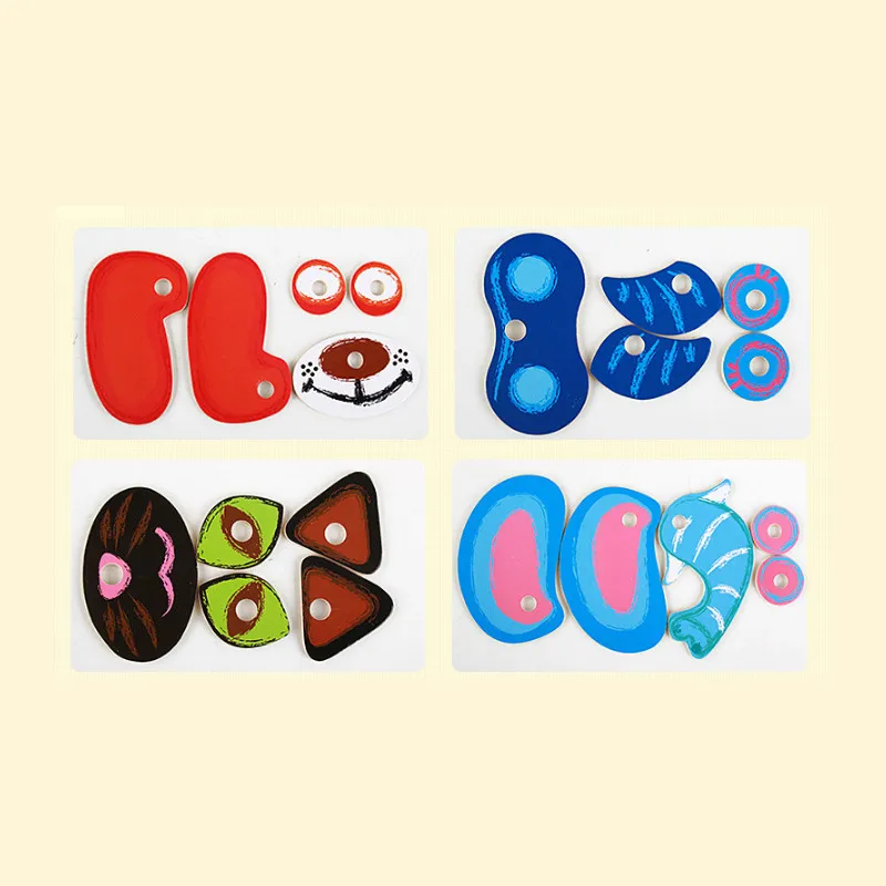 Интеллект головоломки Животные изменение лица игры деревянные Развивающие для