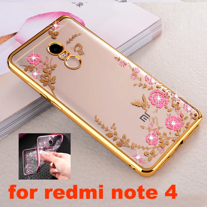 luxury Gold soft tpu phone back coque cover case for xiaomi redmi note 4 pro silicon silicone transparent diamond cases note4 |
