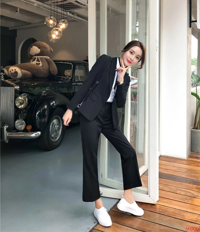 Женский Деловой брючный пиджак черный деловой костюм Офисная форма бесплатная