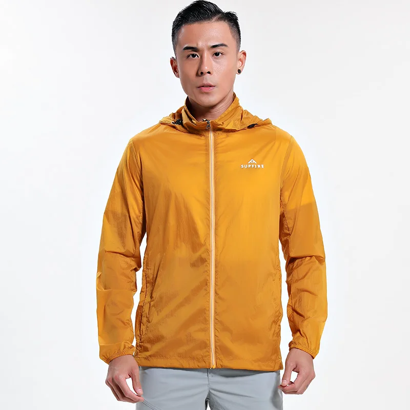 Yellow Мужская штормовка Supfire, куртки для бега, водонепроницаемая, для рыбалки, верховой езды, солнцезащитная, ветрозащитная, с длинным рукавом, трикотажная одежда для велоспорта, пешего туризма, пальто C18 - Цвет: Yellow