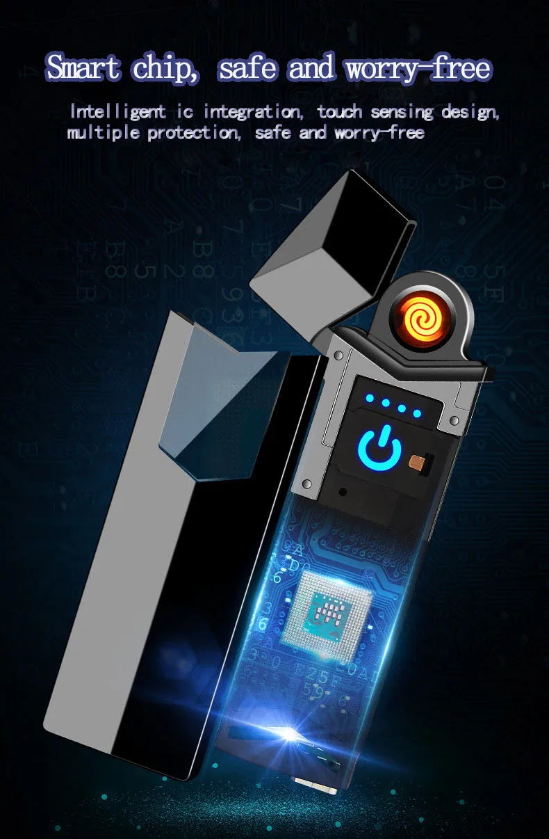 Новинка 2019 двусторонняя зажигалка с сенсорным экраном Портативная USB