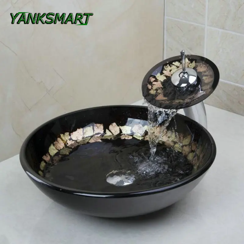 YANKSMART Ванная Комната Столешница Умывальник закаленное стекло ручная роспись