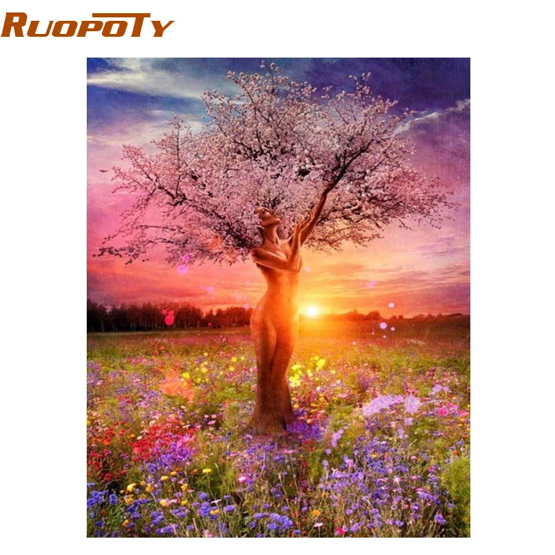 RUOPOTY Рамка Картина DIY живопись по номерам сексуальные деревья пейзаж Ручная роспись маслом для домашнего декора 40x50 см Настенные произведения искусства