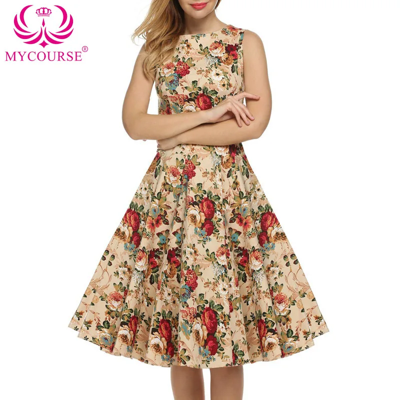 Винтажное женское платье трапециевидной формы с круглым вырезом без рукавов на