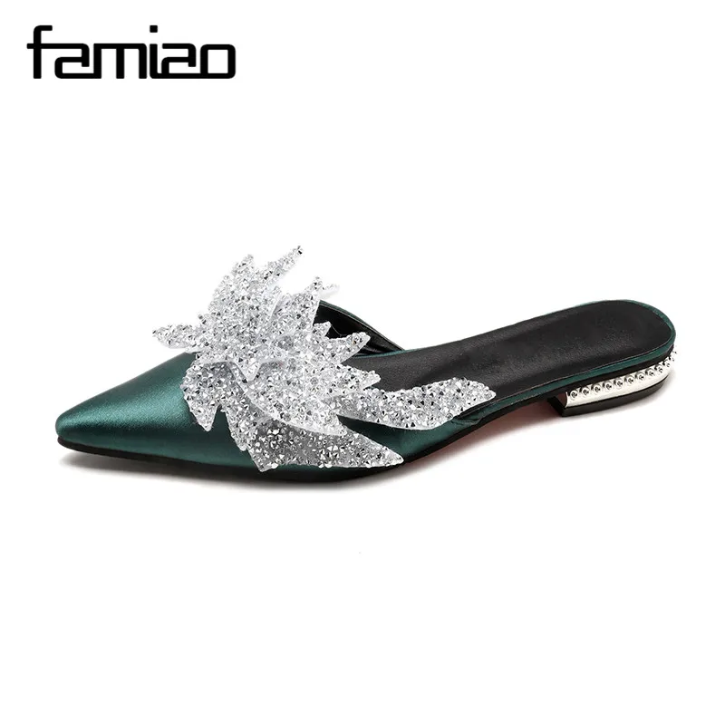 FAMIAO 2018 горный хрусталь Тапочки Мода blingbling кристалл женские мюли шелковые с