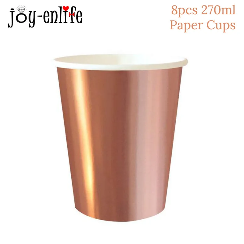 8pcs Paper Cups Розовое золото, вечерние столовые приборы, тарелки для шампанского, чашки, соломки для дней рождения вечерние украшения, свадебные девичьи принадлежности для вечеринки-девичника - Цвет: 8pcs Paper Cups