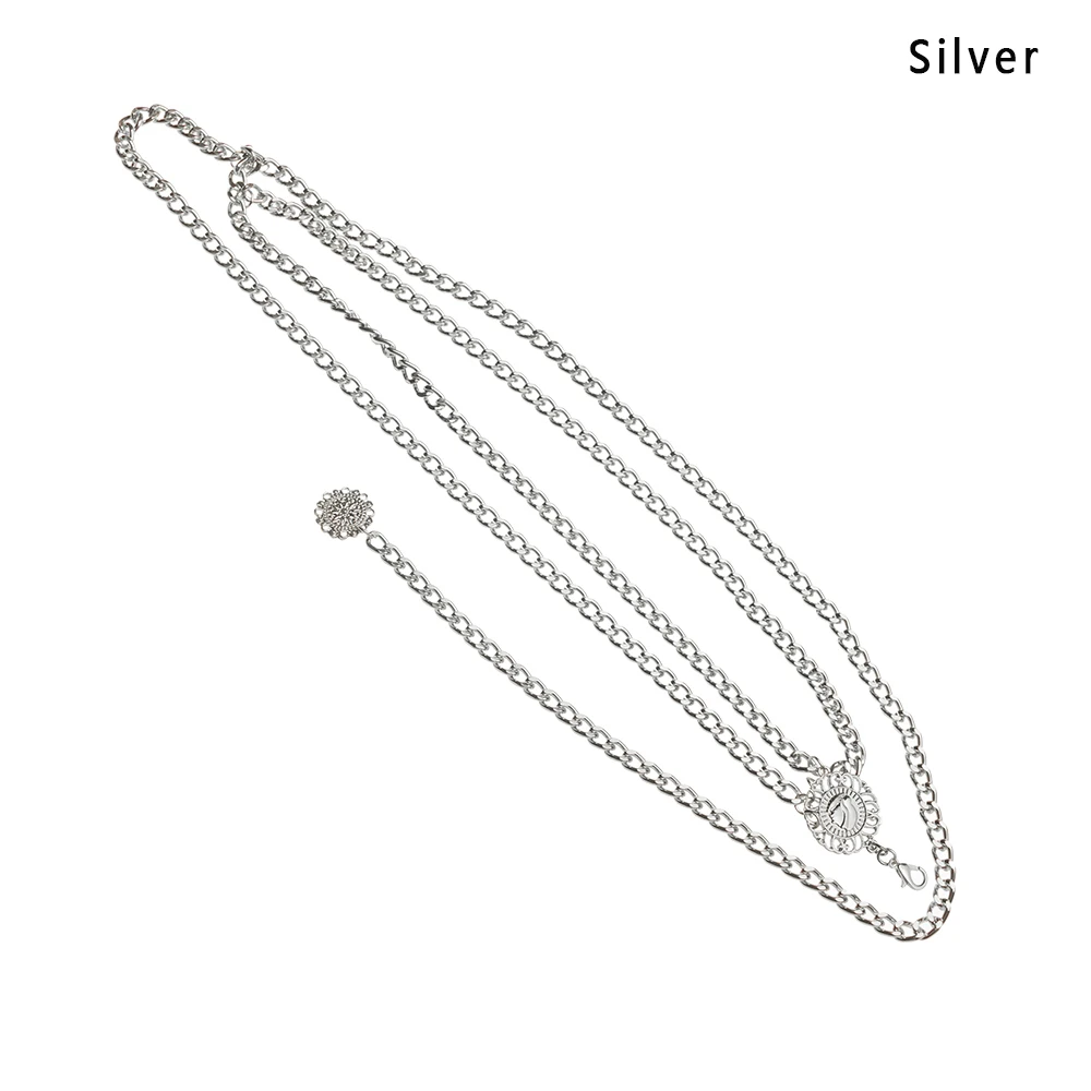 Silver 1 шт., богемный ретро стиль, трехслойная простроченная цепочка на талию из сплава, цепочка для тела с кисточкой, круглая подвеска для йоги, алюминиевая цепочка на талию - Цвет: Silver