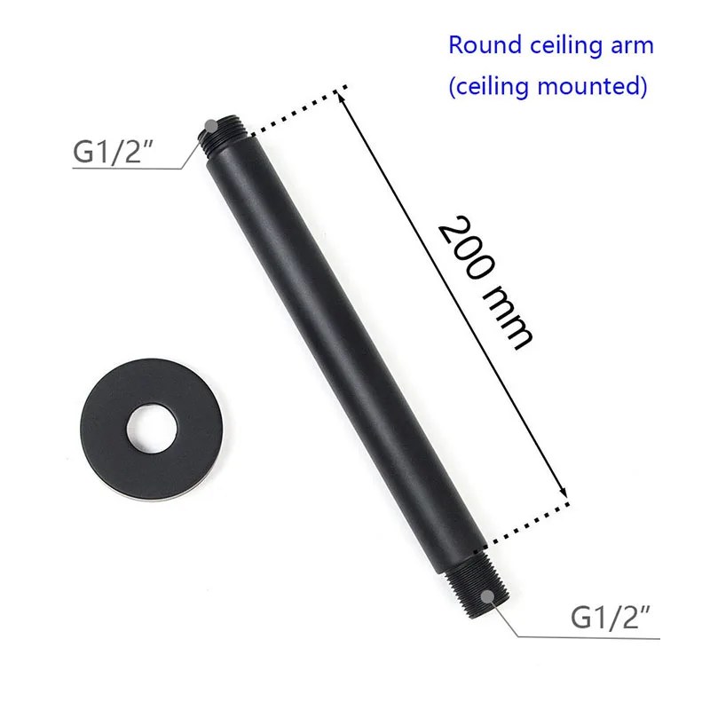 Round ceiling arm Матовая черная круглая и квадратная душевая головка черная душевая рукоятка настенная и потолочная латунная ванная душевая - Цвет: Round ceiling arm