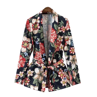 Multicolor Vodiu, Женский блейзер, куртка с поясом, женский костюм, куртка, Женский цветочный, Ретро стиль, для девушек, блейзеры,, зубчатый воротник, верхняя одежда, женский костюм - Цвет: Multicolor