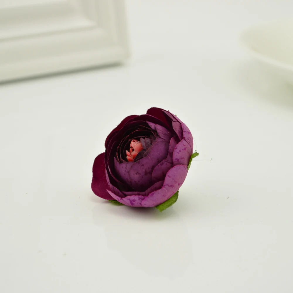Dark purple 10 шт. дешевые шелковые Чайные розы с головой тычинки рукоделие DIY венки Скрапбукинг искусственные цветы для свадебного украшения автомобиля - Цвет: Dark purple