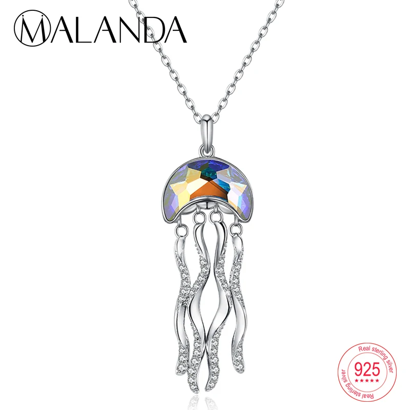 MALANDA Кристалл от Swarovski Медузы кисточкой кулон ожерелье для женщин 925 стерлингового серебра ожерелья Модные ювелирные изделия подарок - Окраска металла: MA-SVN356