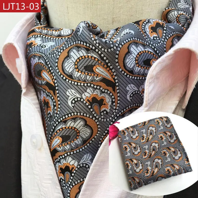 LJT13 1-17 Роскошные Для мужчин; комплект Ascot Винтаж Пейсли жаккарда с цветочным принтом шелковый галстук винтажный галстук модный мужской Карманный платок Square Set - Цвет: LJT13 03