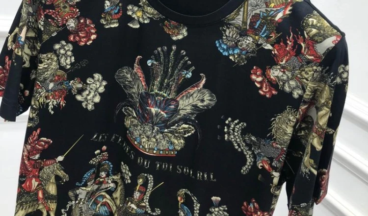 Весна 19ss новые модные футболки с цветочным принтом рыцарская Корона футболка для мужчин хлопок известный бренд одежда Топ Ретро