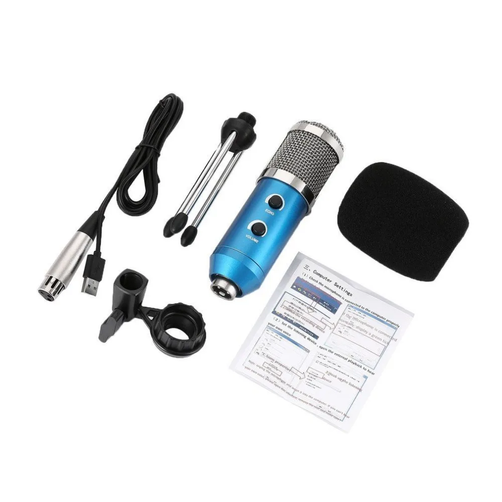 BLUE AND SLIVERY BM 900 USB микрофон для компьютера конденсаторный студийный караоке микрофон для ПК - Цвет: BLUE AND SLIVERY