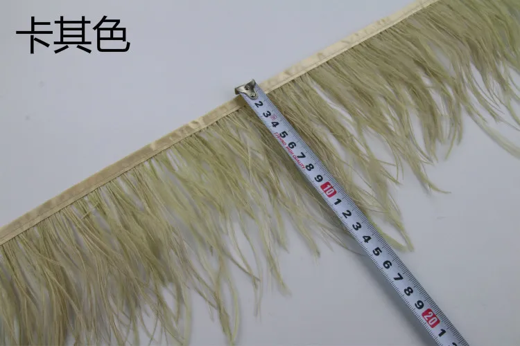Khaki Высокое качество пушистый страусиных перьев обрезки ткани боковой 10 м Длинные DIY Костюмы аксессуары декоративные аксессуары 10-15 см - Цвет: Khaki