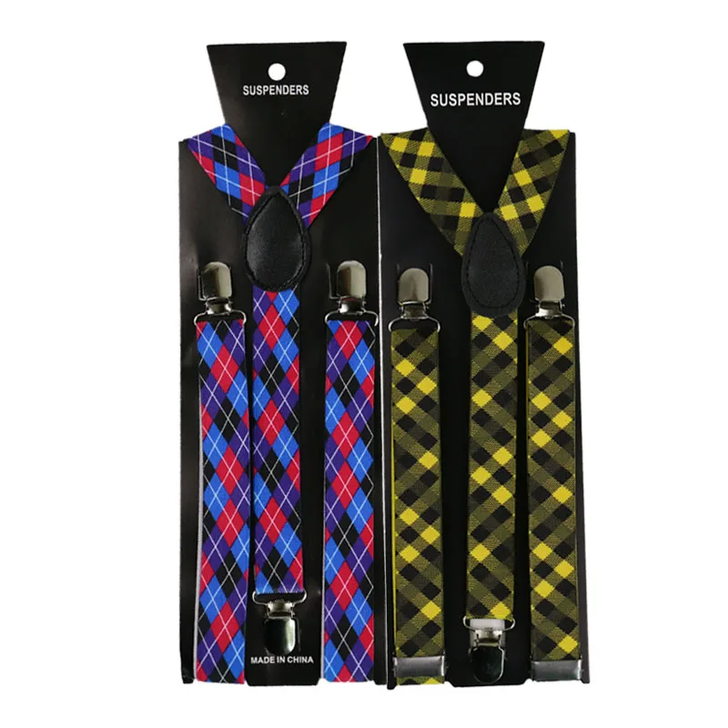 New Fashion2.5cm Wide Men Womens Adjustable Suspenders Red Plaids Clips On Y-Back Braces Elastic | Аксессуары для одежды