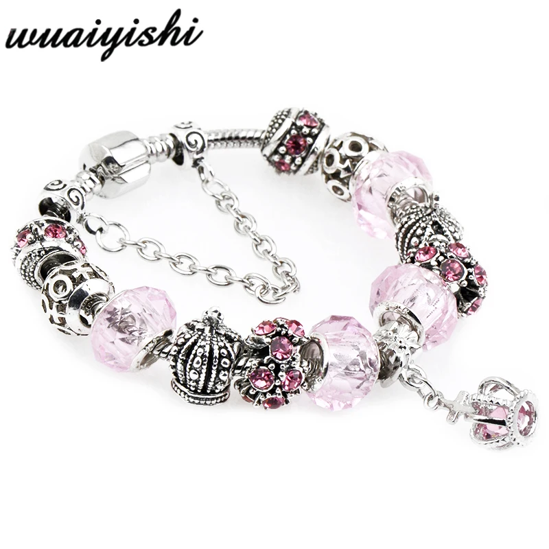 Женский браслет с кристаллами и бусинами очаровательный из бисера 925 пробы