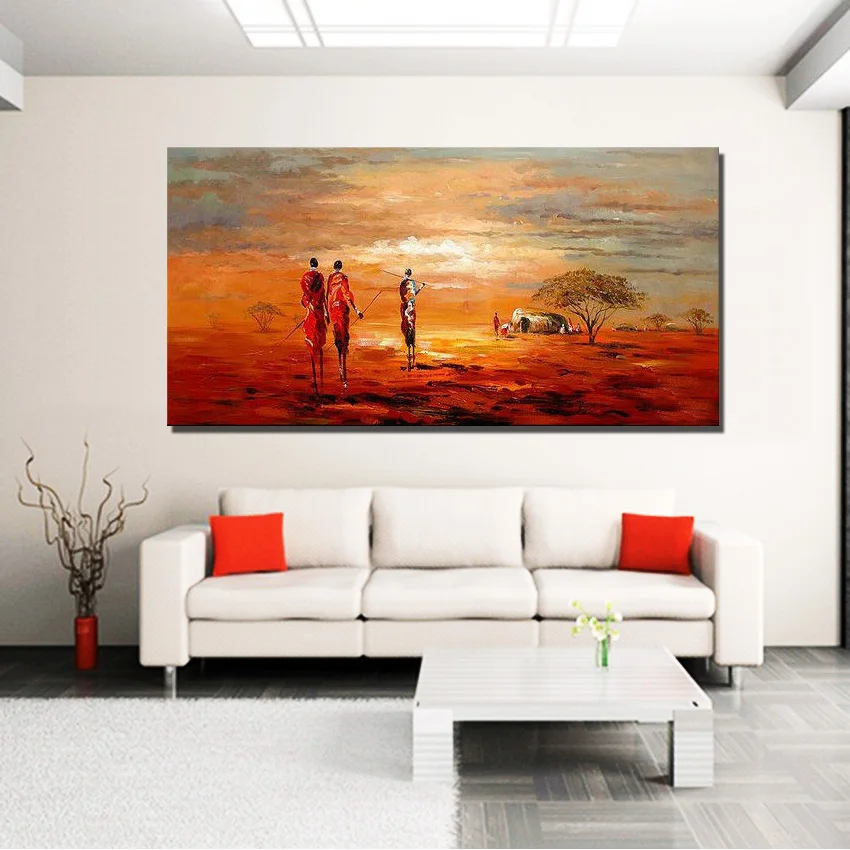 Абстрактная примитивная картина маслом на закате ручная роспись настенные