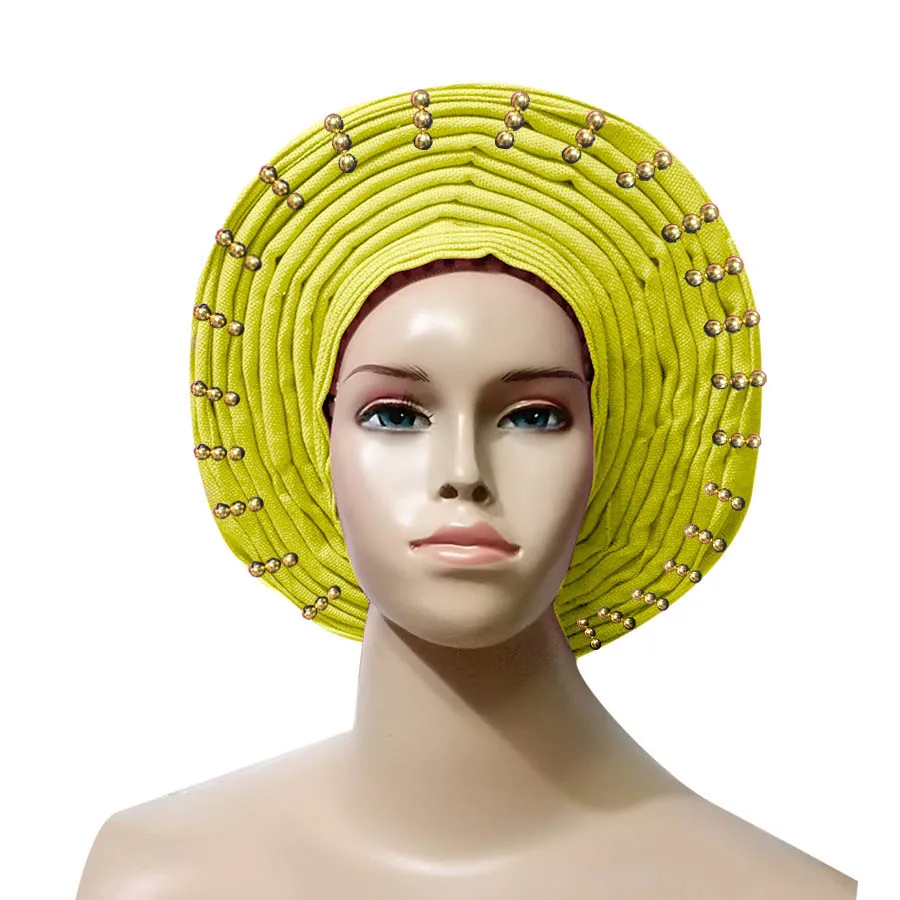 Головной убор Aso oke с бусинами aso нигерийский головной ebi Африканский золотыми