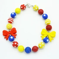 2pcs christmas solid chunky beads red bubblegum beads necklace with red and yellow bow charm