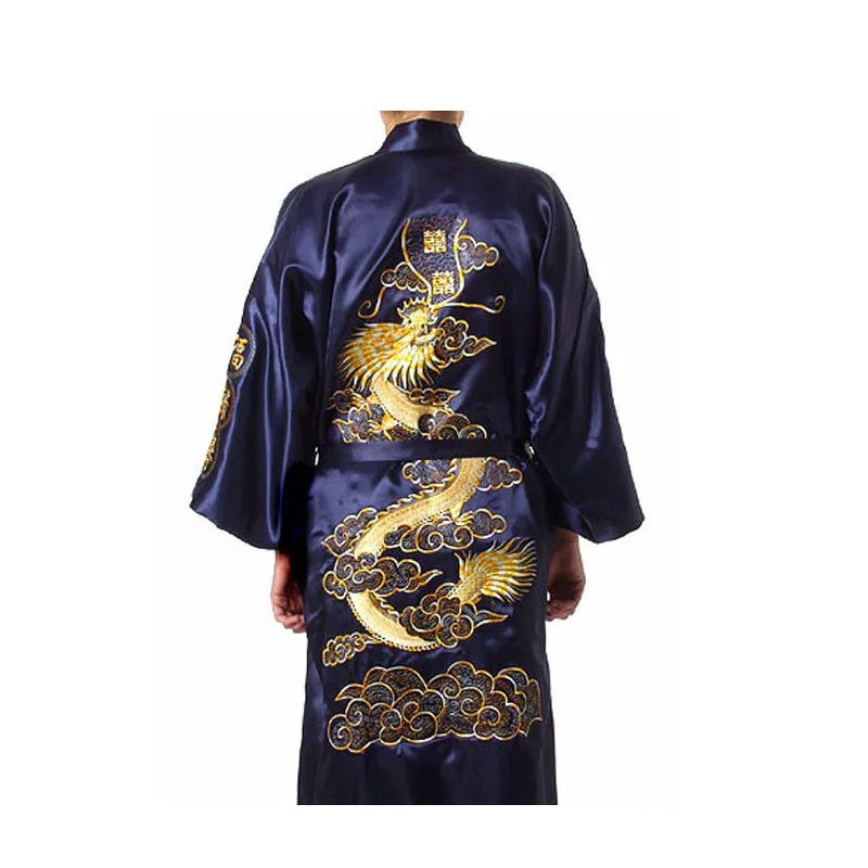 

Plus Size Burgundy Silk Embroidery Dragon Kimono Bathrobe Gown Women Sexy Satin Robe Long Nightgown Size S M L XL XXL XXXL