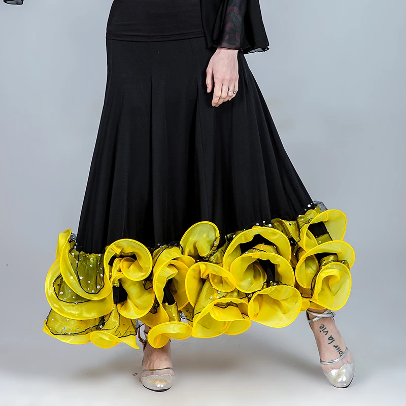 yellow skirt Женские юбки для танцев, Одежда для танцев, длинная стандартная юбка для танцев, юбка для фламенко, танцевальный Топ, одежда для бальных танцев, костюмы для вальса - Цвет: yellow skirt