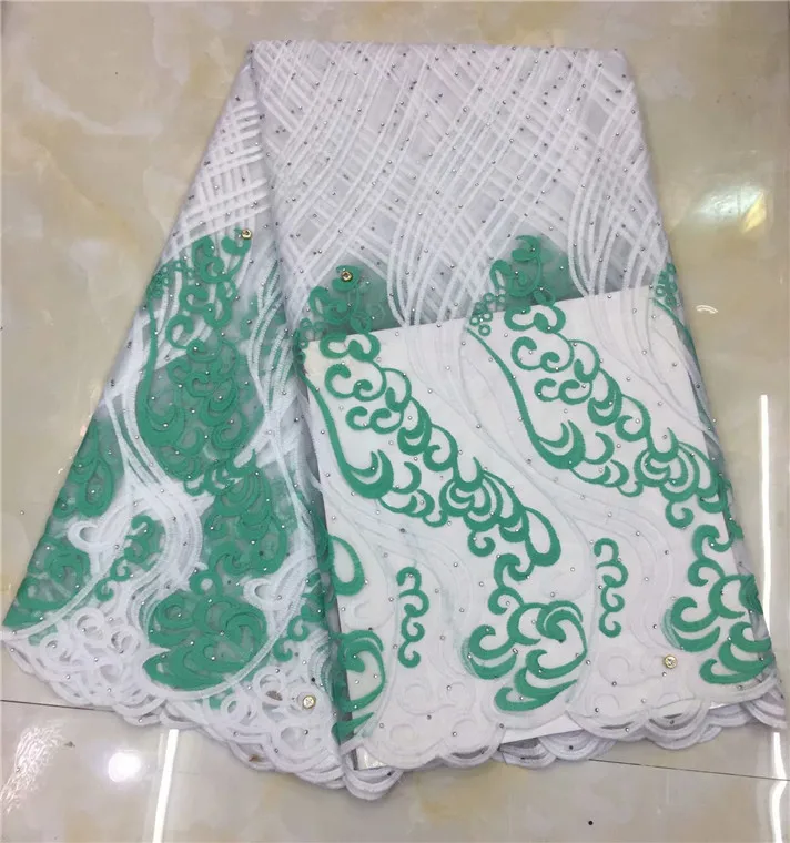 Royal blue White Lace Fabrics For African Parties Wedding Embroidered Fabric Good stones ffj322 | Дом и сад