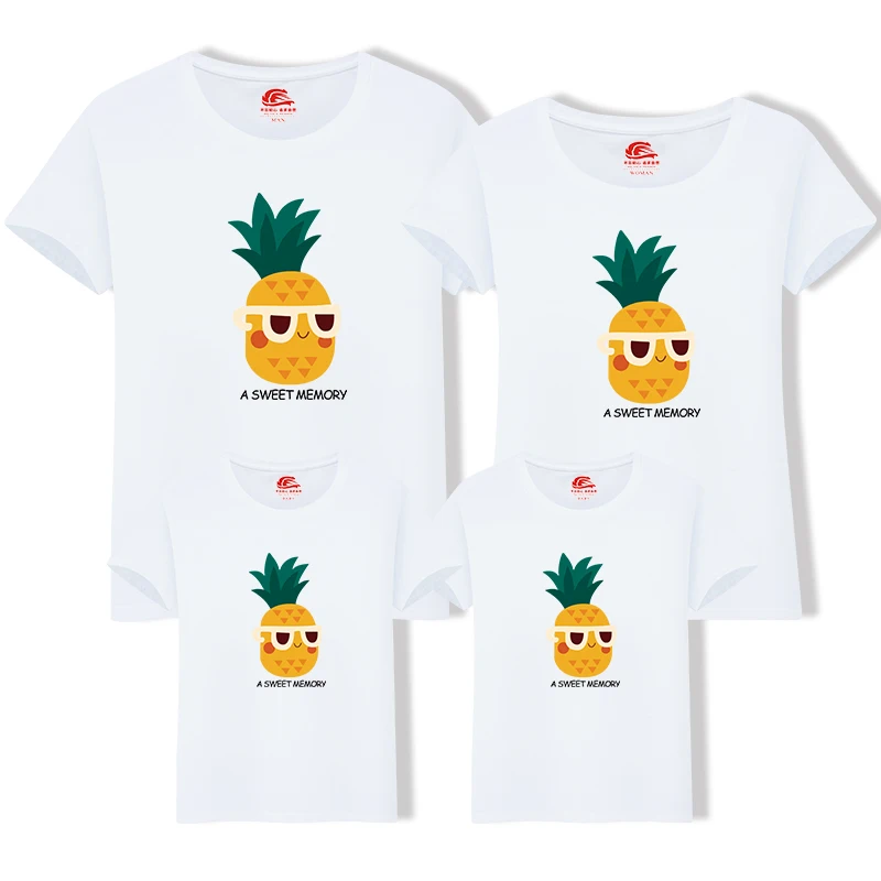 Одинаковые футболки для всей семьи топы папы и сына с принтом ананаса мамы дочки