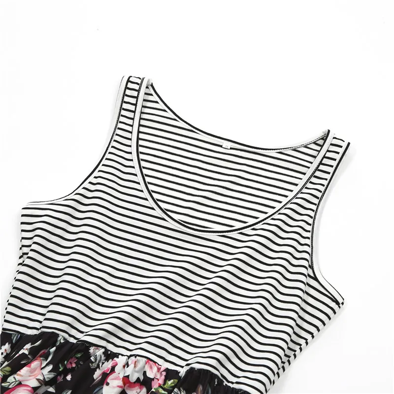 Лидер продаж сочетающаяся семейная одежда женские платья в полоску с цветочным