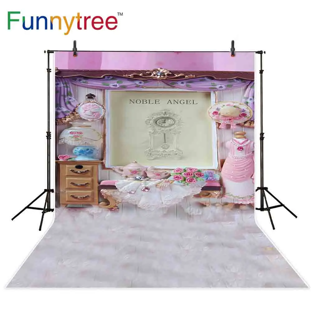 

Funnytree background photography pink dress indoor decoration girl home photographic backdrops photo studio photocall fabric