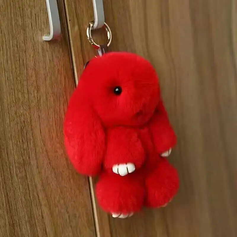 Cute Rabbit Style Keychains Fashion Rex Fur Pendents Real Handnag/Wallets Key Rings Height 18cm AU00845 |