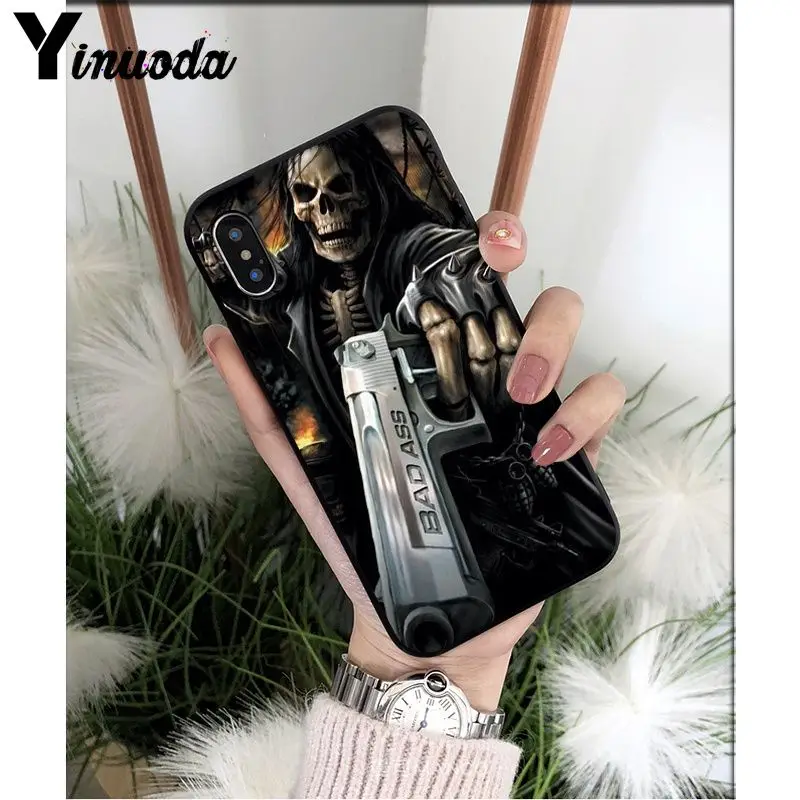 Yinuoda Grim reaper череп скелет DIY Роскошный Высокий протектор на конце чехол для iPhone X XS MAX 6 6S 7 7plus 8 8Plus 5 5S XR