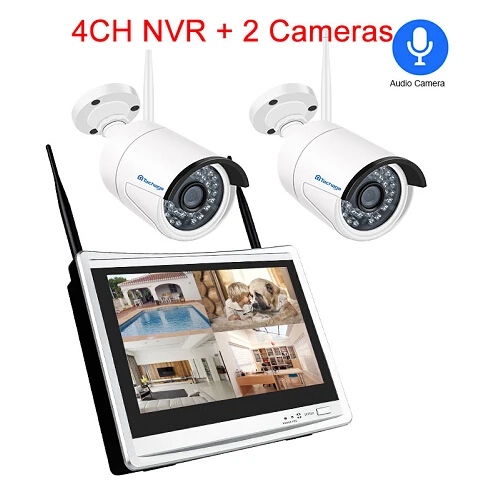 4CH NVR 2 Cameras Techage 4CH 1080P беспроводная камера безопасности 1" ЖК монитор NVR 2.0MP Wifi Аудио CCTV камера P2P комплект видеонаблюдения - Цвет: 4CH NVR 2 Cameras