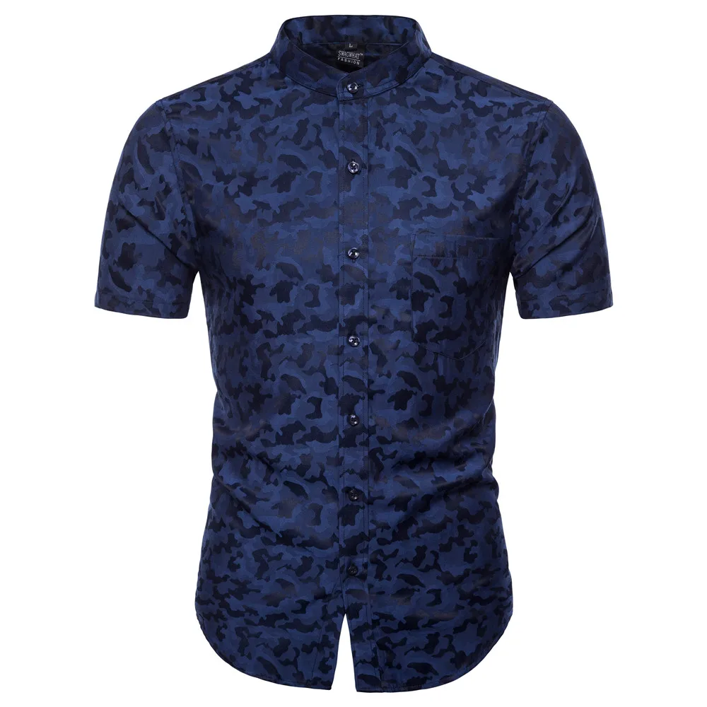 Бренд 2018 модная мужская гавайская рубашка топы с короткими рукавами однотонная