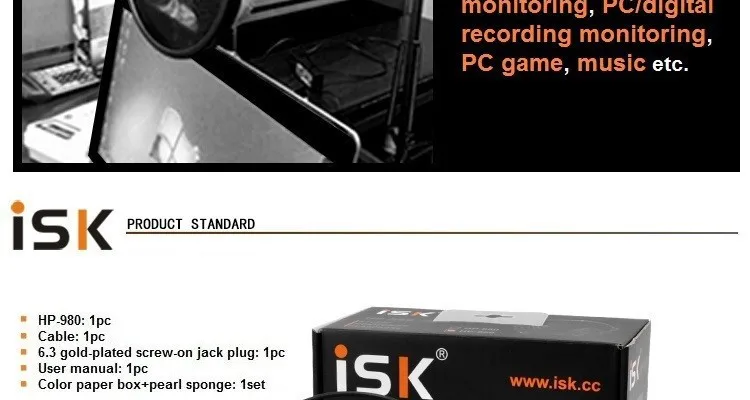 ISK hp 980 hp-980 с шумоподавлением, супер бас, закрытая задняя часть, Hi-Fi, DJ Studio, мониторинг, Смешанная запись, наушники, гарнитура PK K272