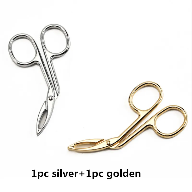 1pcgolden1pcsilver 2 шт./лот пинцет для бровей, ножницы для удаления волос, косметический триммер, машинка для стрижки ресниц, пинцет для бровей, инструмент для макияжа - Цвет: 1pcgolden1pcsilver