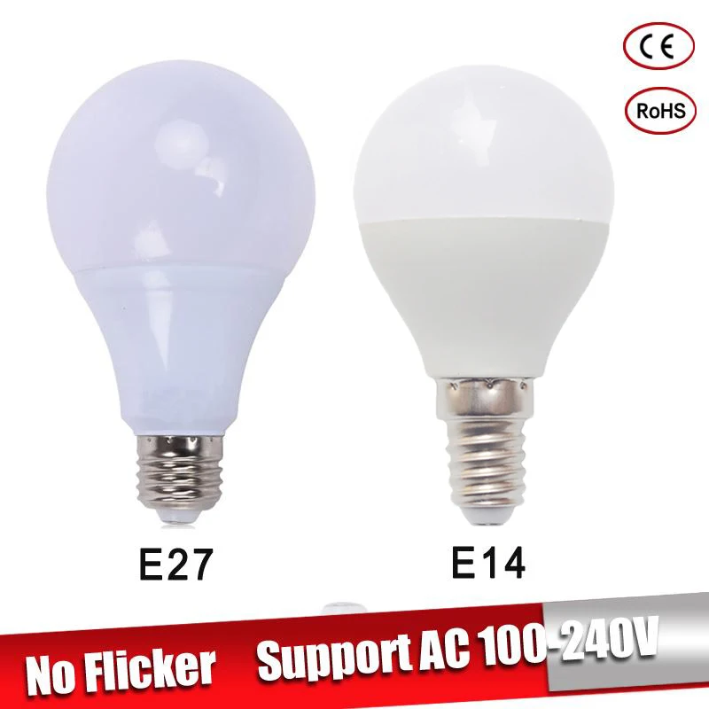 

Bombillas LED E27 220v 110v 3w 5w 7w E14 lamparas led 9w 12w 15w Led Light Bulb For chandelier cold warm white For Home