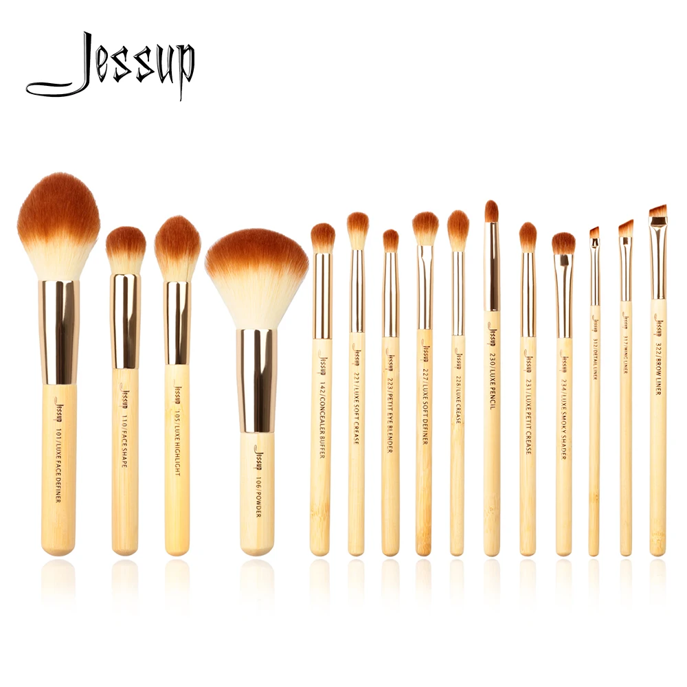 Jessup 15 шт. кисти для макияжа Bamboo maquiagem Professional completa тени для век основа для пудры подводка для глаз хайлайтер кисти T142