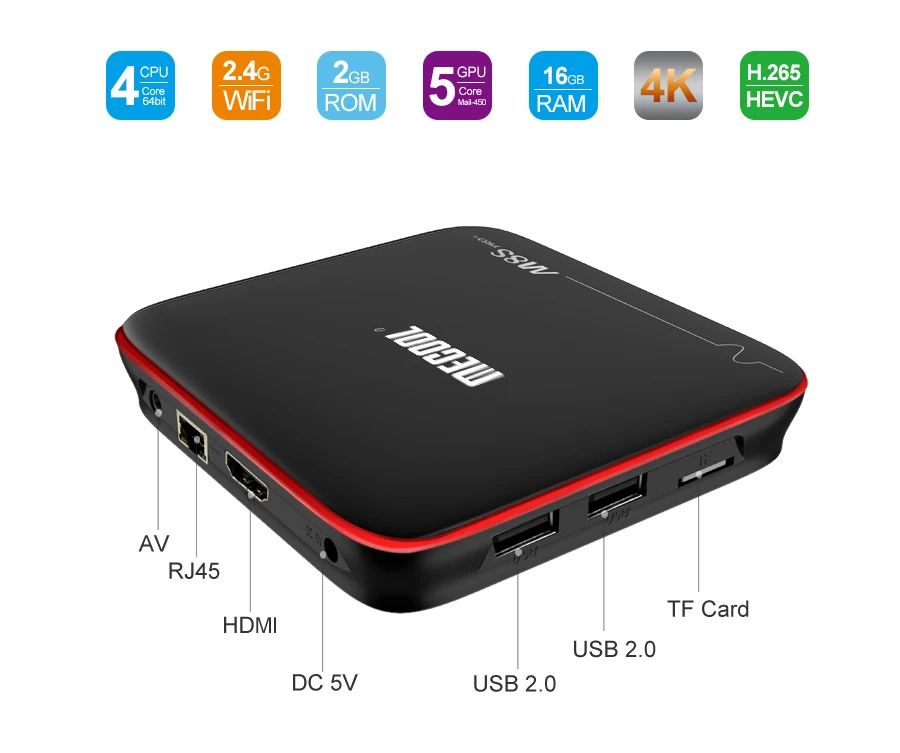 M8S PRO W Smart tv Box Amlogic S905W Процессор четырехъядерный 2 Гб ОЗУ DDR4 16 ГБ Android 7,1 ТВ приставка 2,4 ГГц WiFi 4K H.265 M8S